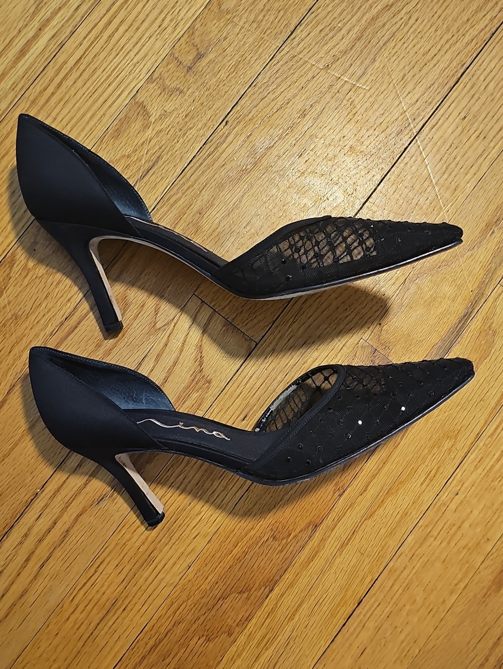 Nina Black Embellished D'Orsay Pointed-Toe Pump